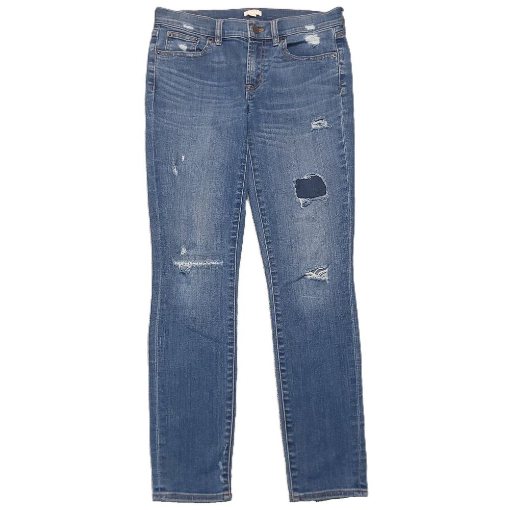 J Crew Stretch Jeans Womens 26 Distressed Patched Blue Denim